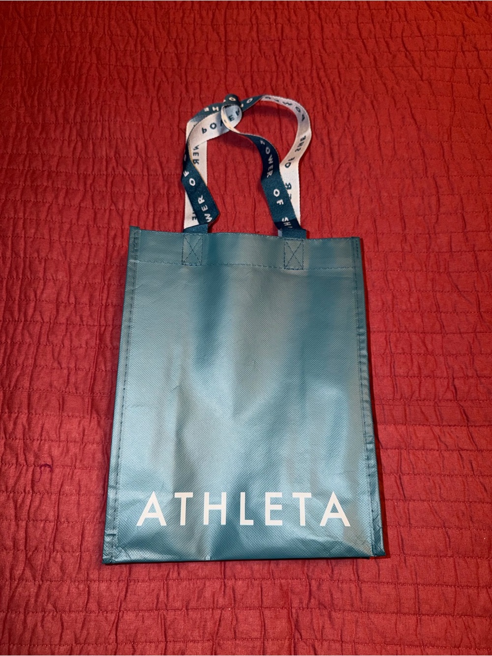 NWT NEW Athleta Teal Tote Bag with White Logo and Navy Straps